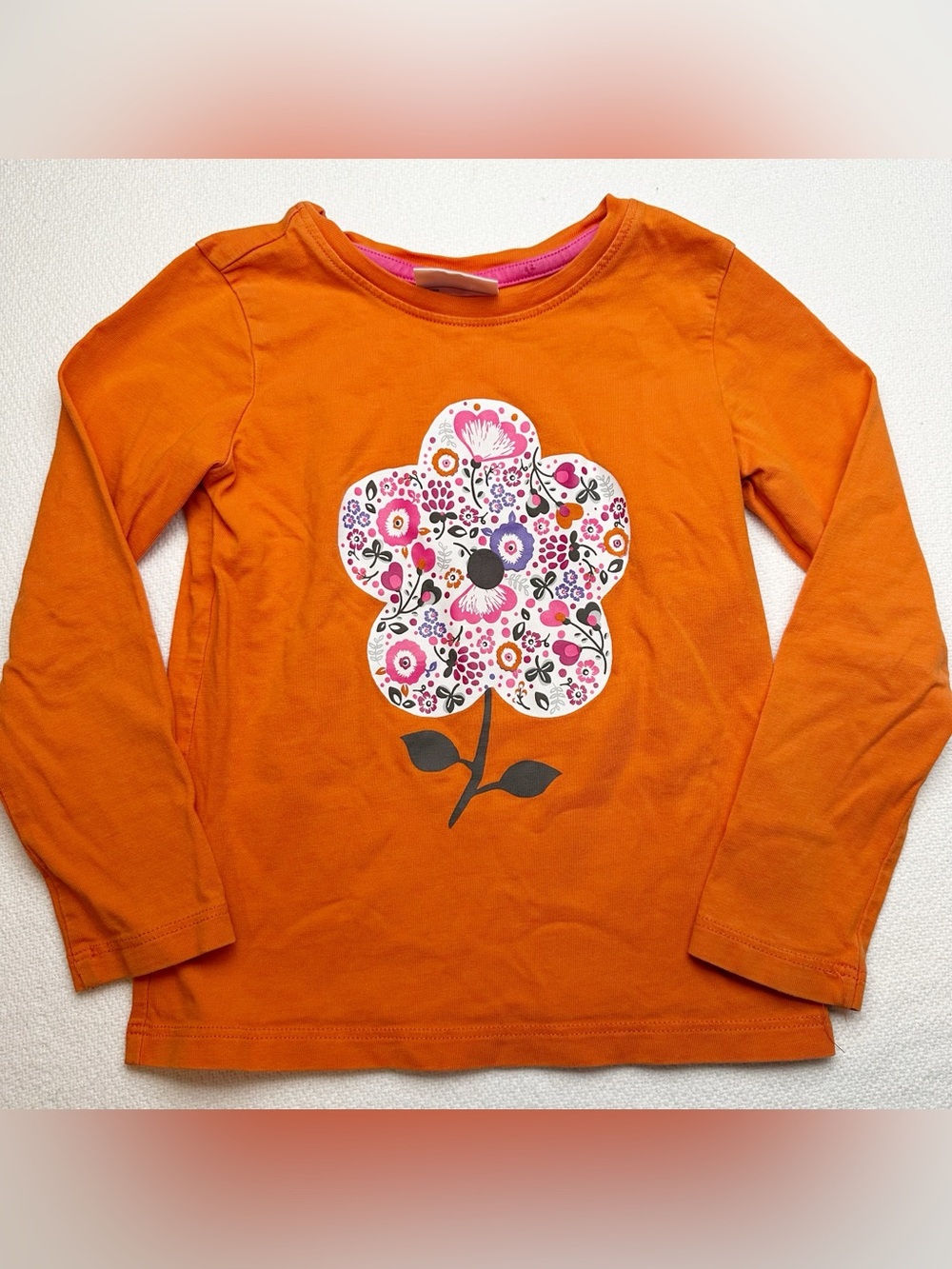 Hanna Andersson Orange Long-Sleeve Tee with Pink Floral Graphic